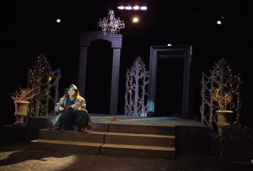 Evie Appleson as Feste, in a production of Twelfth Night