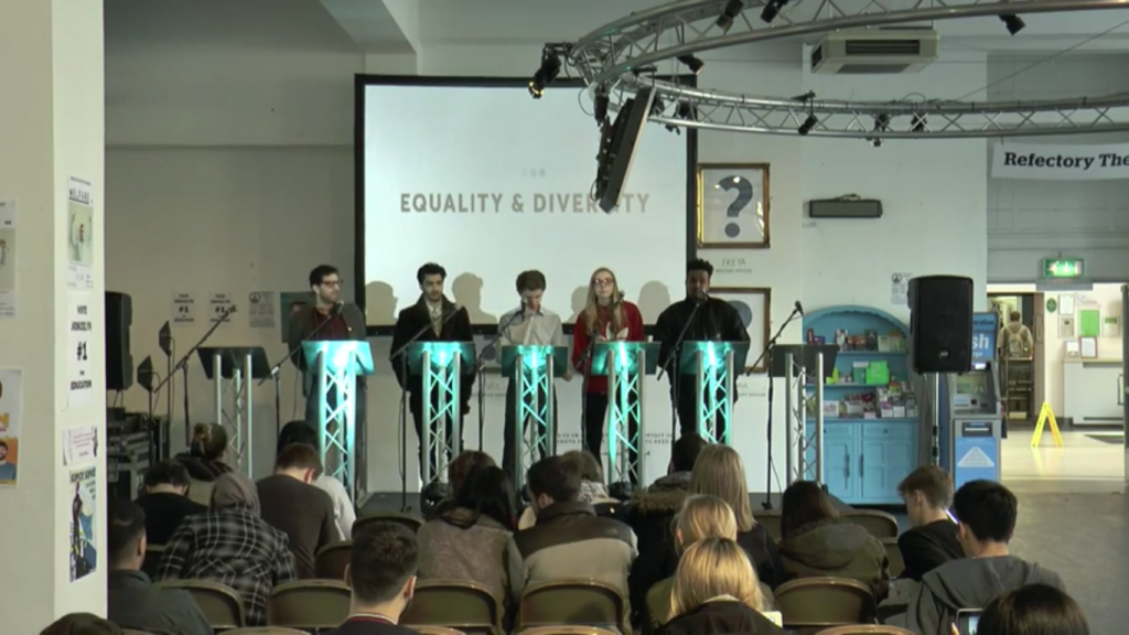 Shahin, Osman, Sam the presenter, Aoife and Sifan