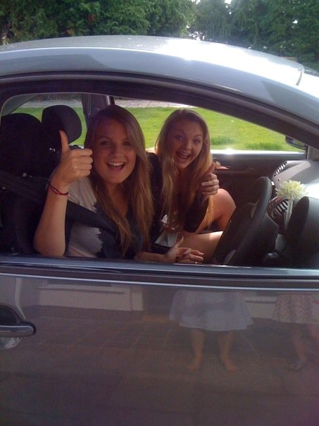 Milla and a friend in the car