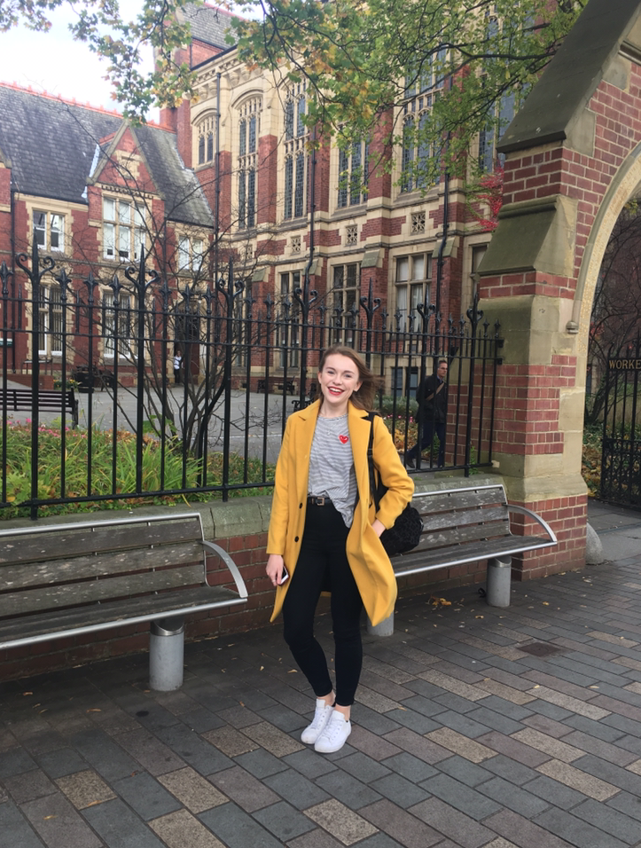 Rocking that mustard jacket and classic Leeds white trainers 