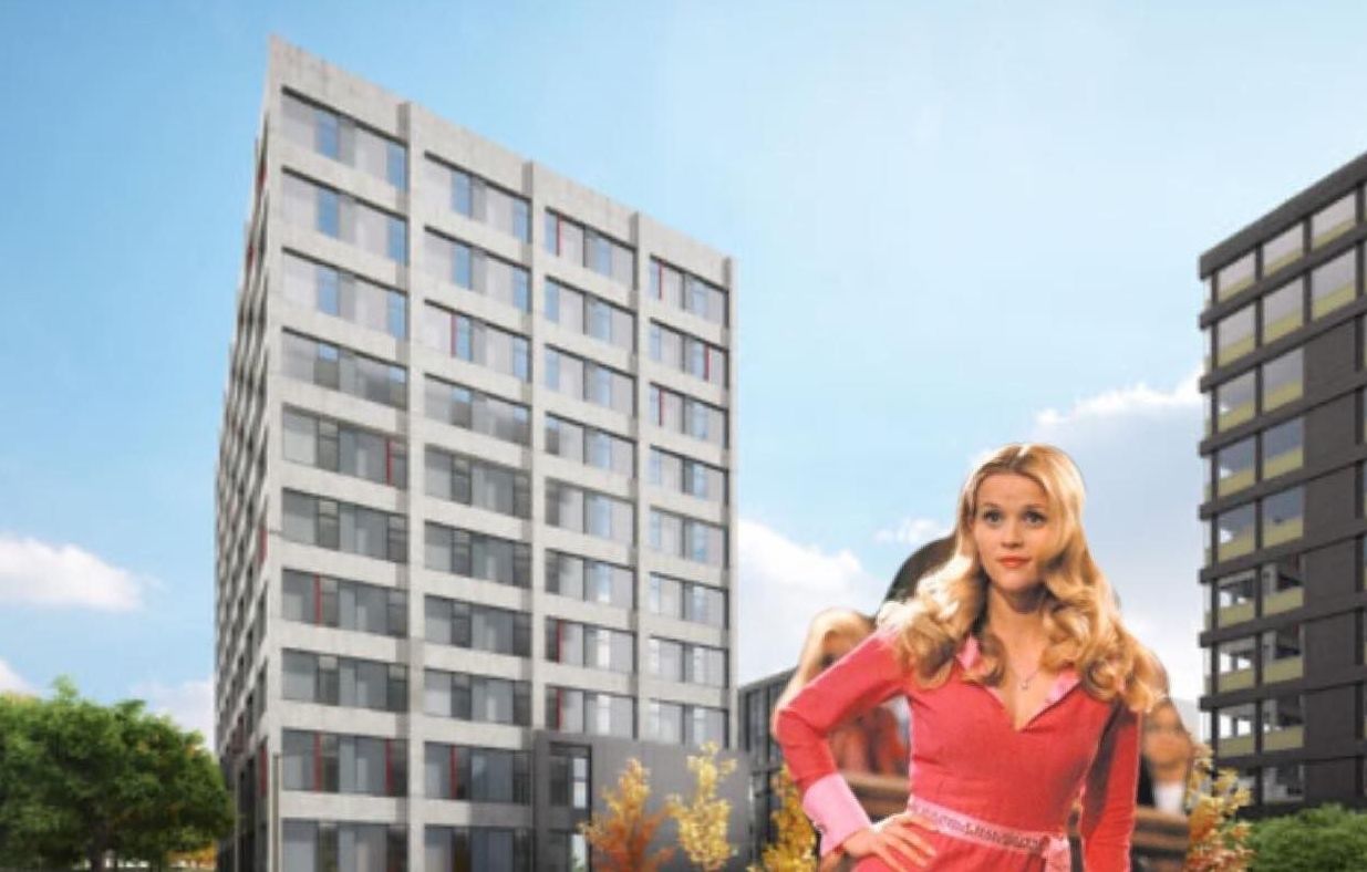 Image may contain: Female, Costume, Apartment Building, Condo, Housing, Urban, City, Building, High Rise, Town, Person, Human