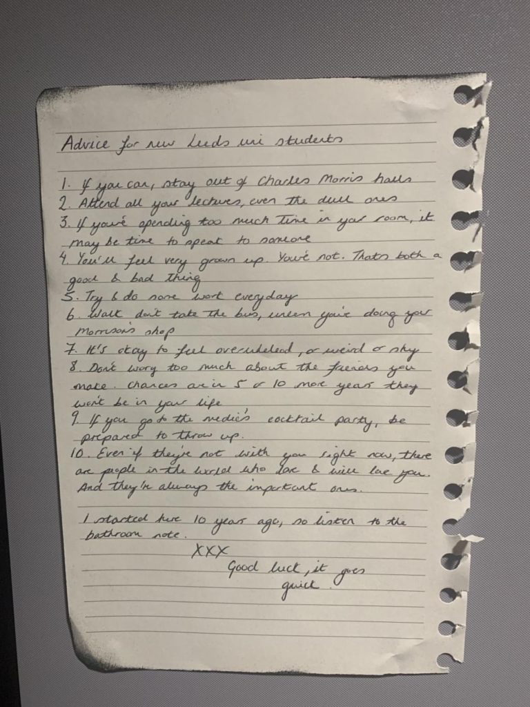 Image of the note left in the bathrooms, courtesy of LeedsFess