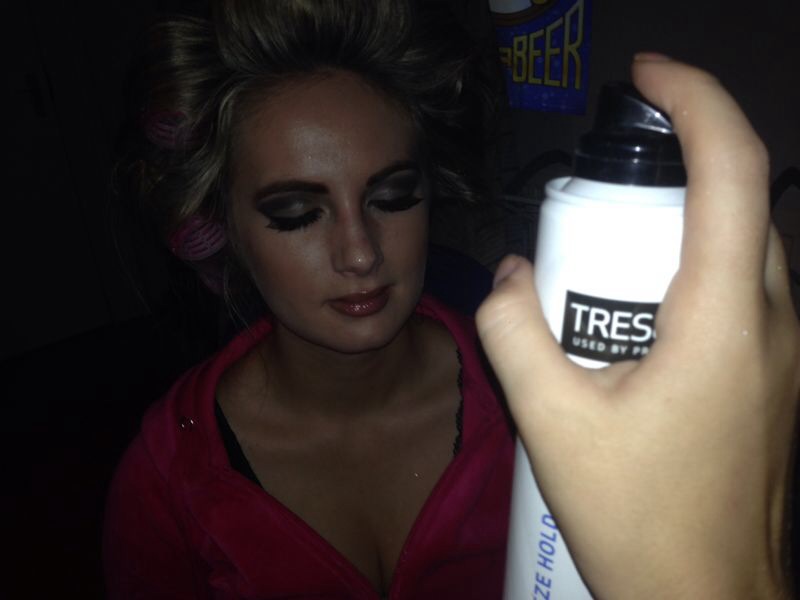 Hairspray on face = rock hard make-up