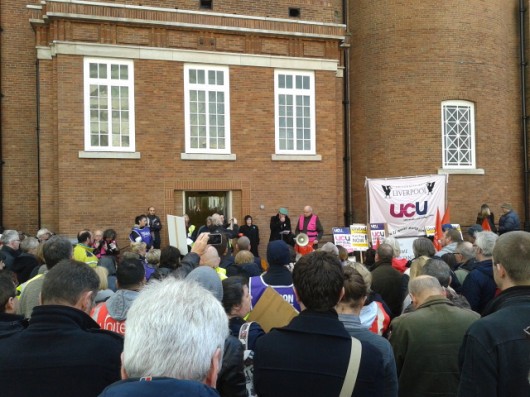 A Liverpool student tells the crowd of the support from his peers