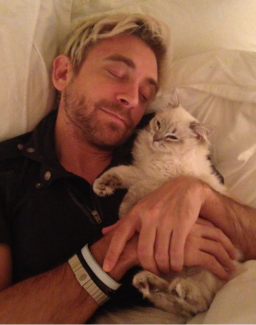 Fresh enjoys a night in with his cat