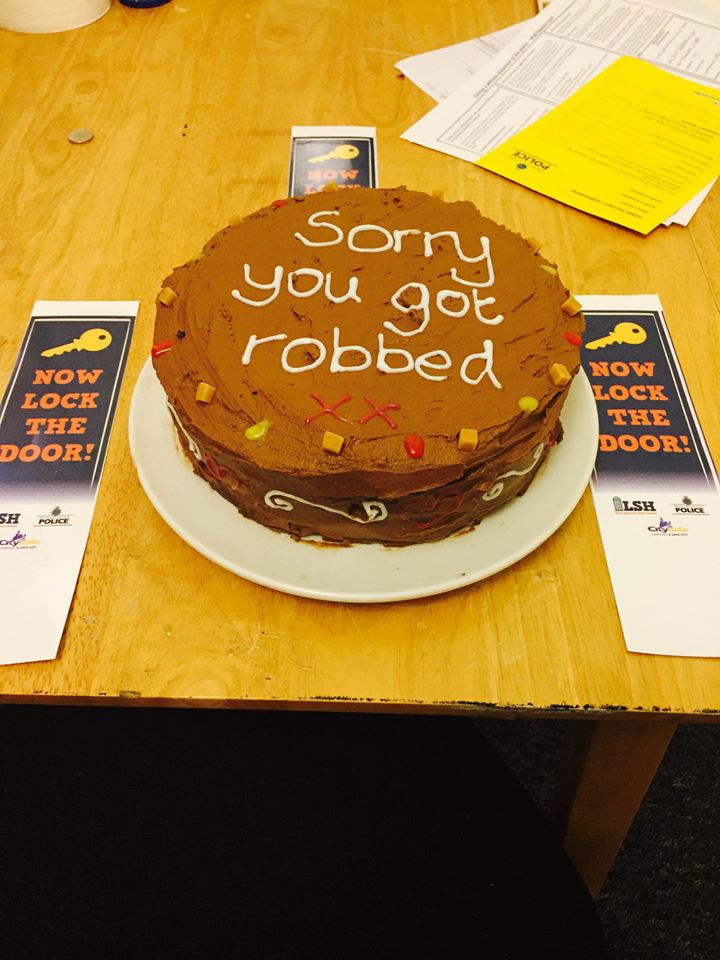 Their friends gave them a consolation cake