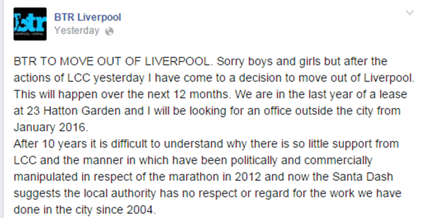 The announcement was made on Facebook
