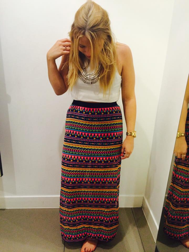 Sheer maxi skirt with high-split side. Also available in cobalt blue, £7.99.