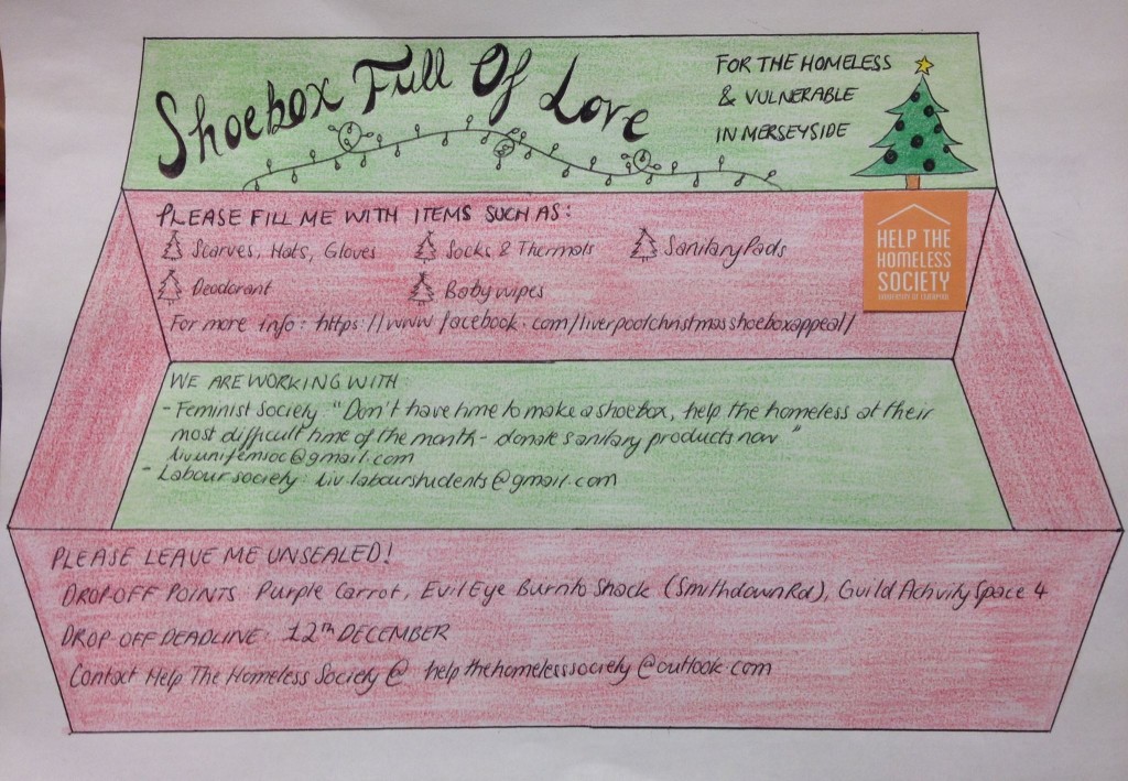 The Help the Homeless Society's Shoebox Full of Love campaign poster