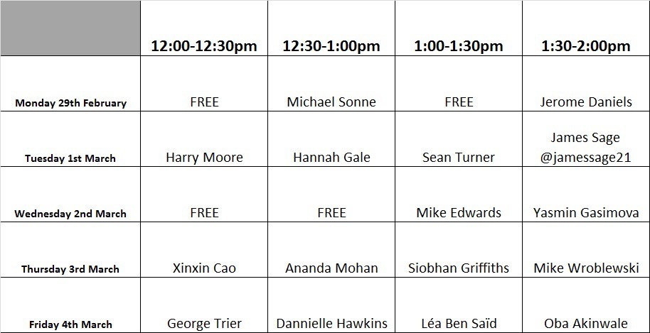 Each candidate has an allotted half an hour slot.