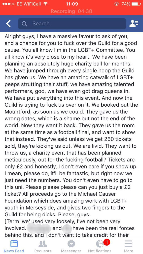 One of the Facebook statuses