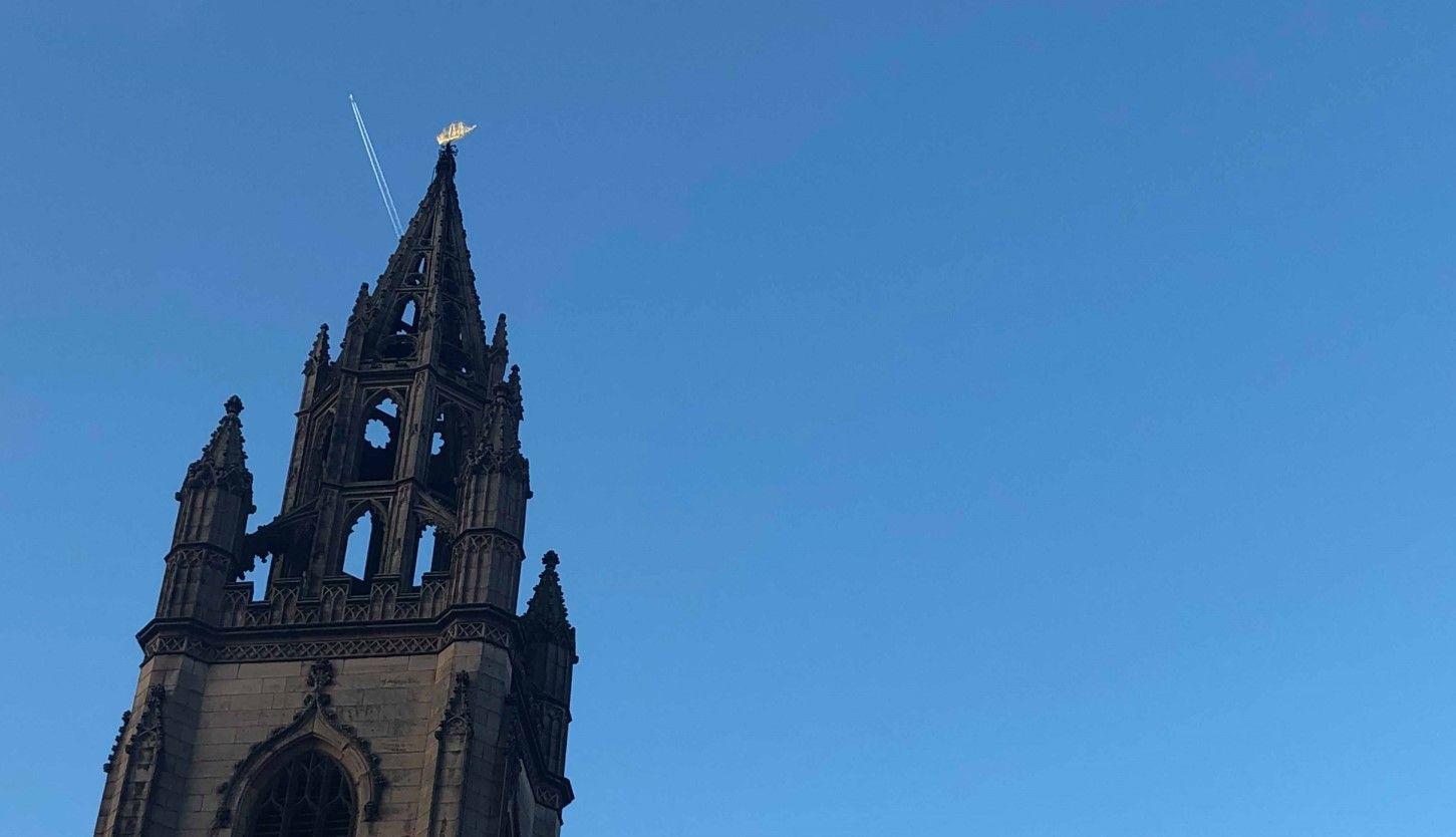 Image may contain: Clock Tower, Bell Tower, Spire, Steeple, Architecture, Building, Tower