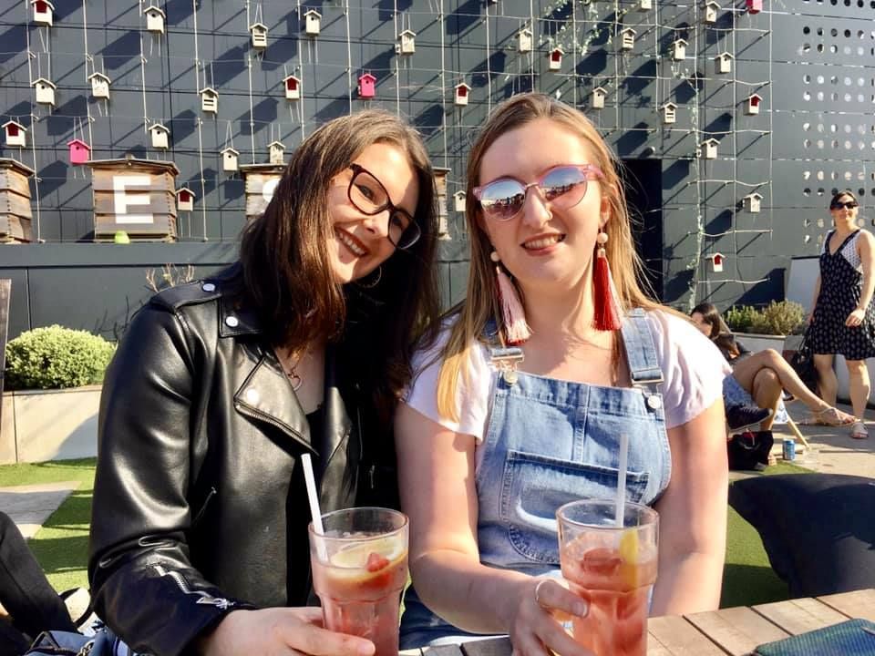 Image may contain: Smoothie, Dating, Glass, Glasses, Alcohol, Beer, Woman, Blonde, Child, Girl, Female, Teen, Kid, Drink, Juice, Beverage, Apparel, Clothing, Accessory, Accessories, Sunglasses, Human, Person