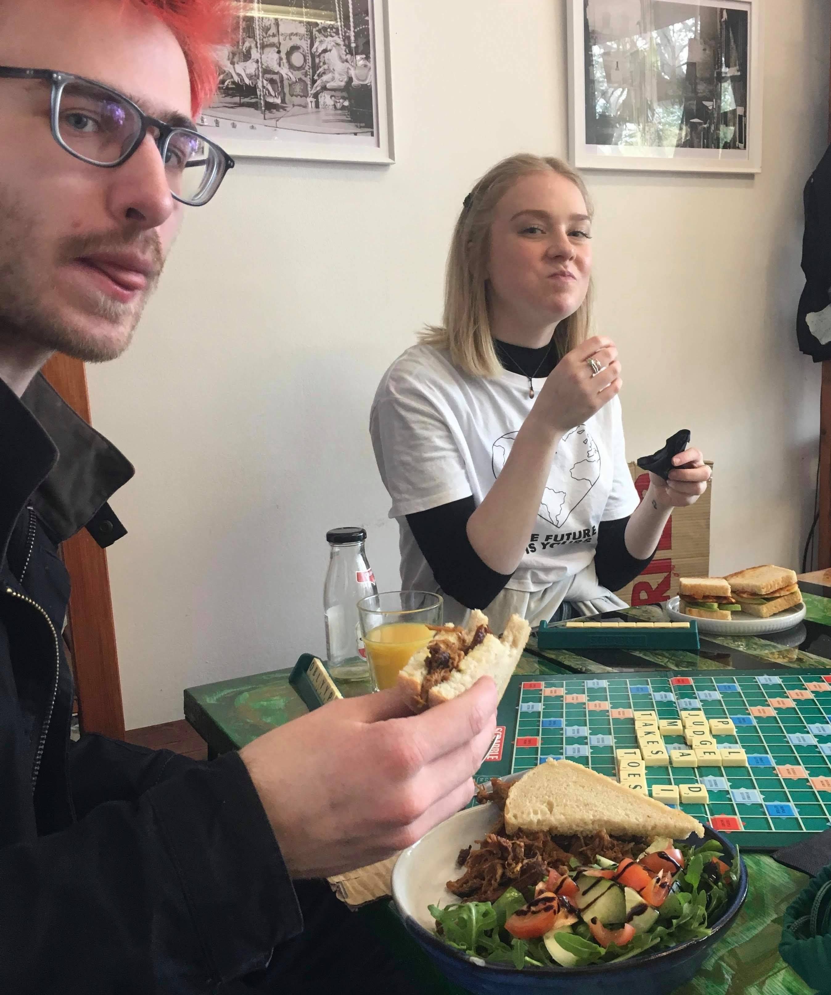 Image may contain: Game, Food, Burger, Accessories, Glasses, Accessory, Person, Human