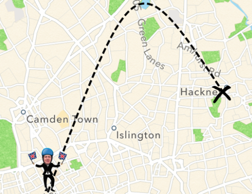 The app even gives you an estimated arrival time by catapult, complete with a diagram of BoJo flying through the air.
