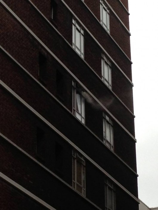 Smoke from the windows of one of the flats 