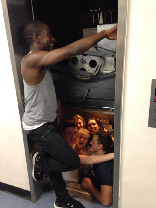 A student was forced to hold open the de-electrified doors. 