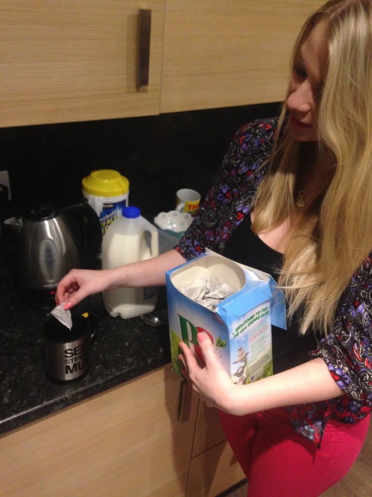 A fresher with her weeks supply of tea