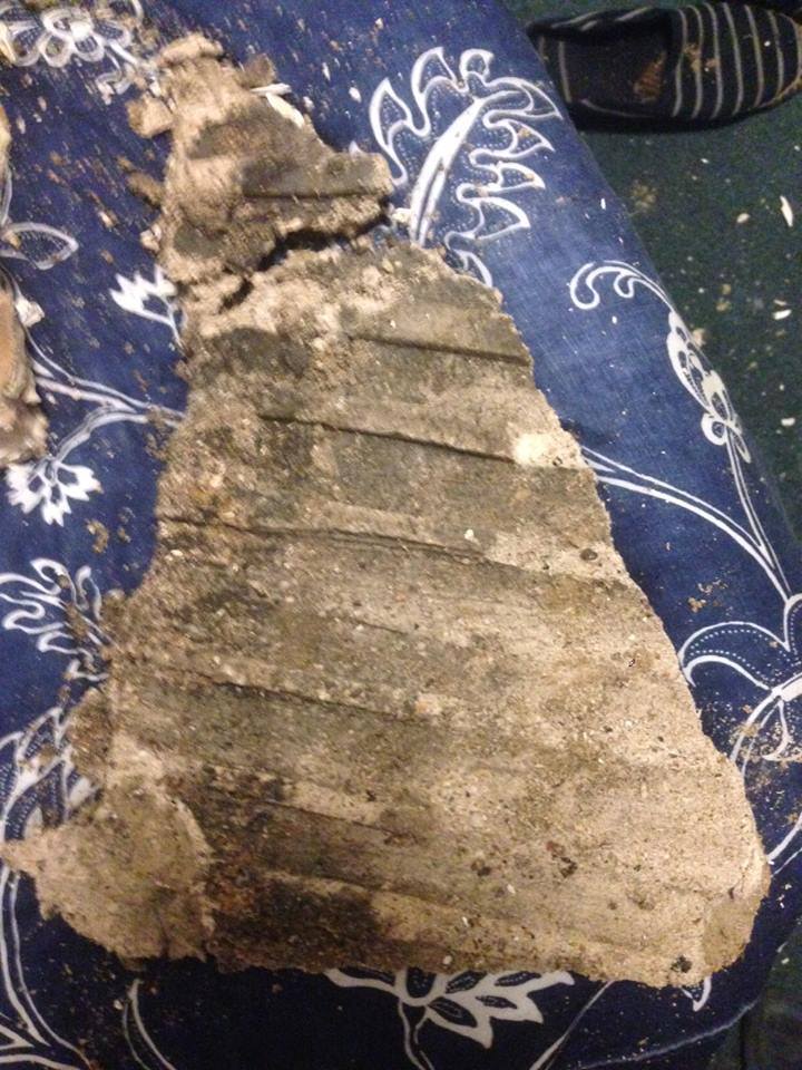 The discolouration in this fragment has been attributed from being wet