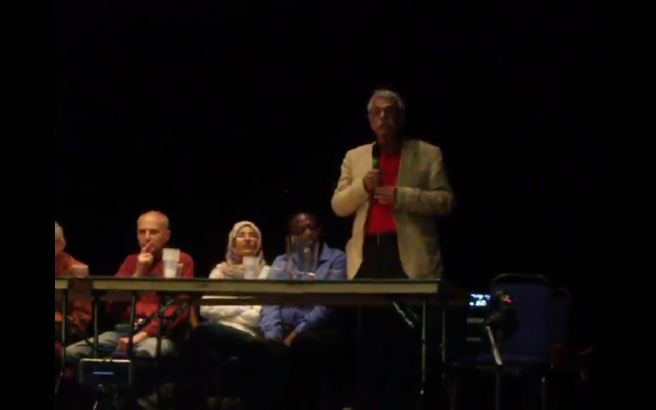 Tariq Ali speaking at the event
