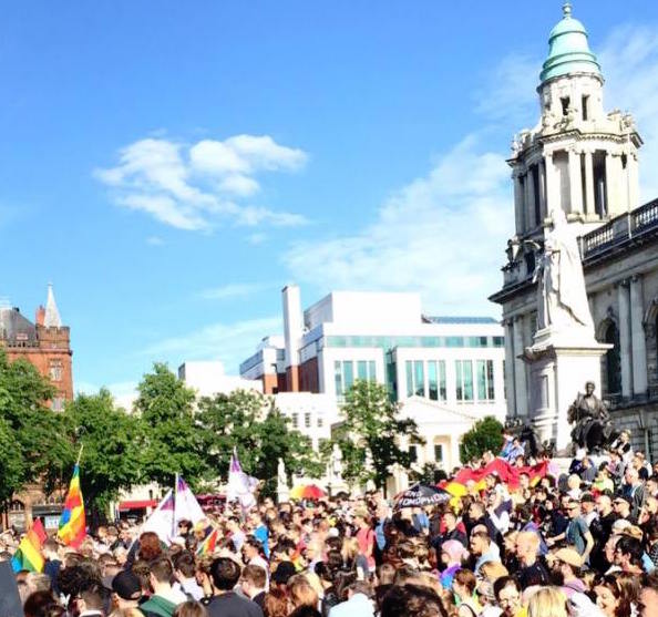 Belfast City Hall following the Orlando shootings earlier this year