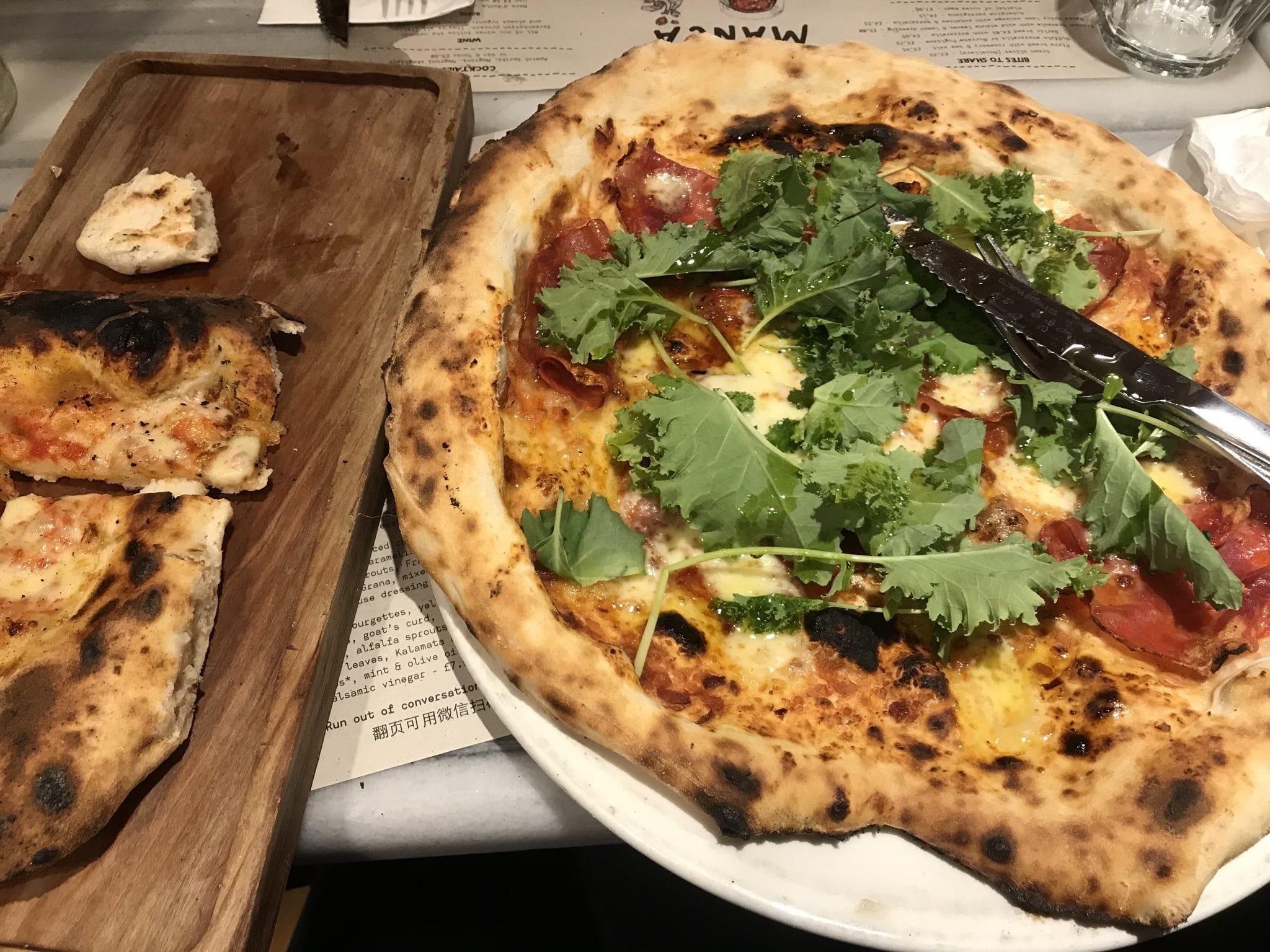 Image may contain: Meal, Dish, Bread, Plant, Food, Pizza