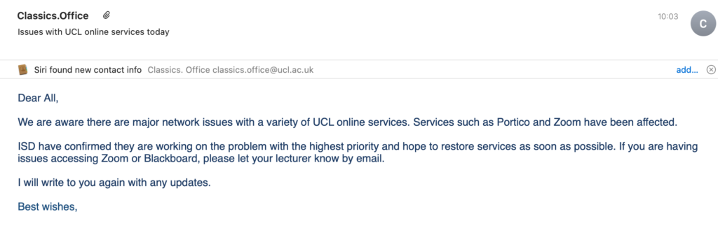 UCL IT Network Down
