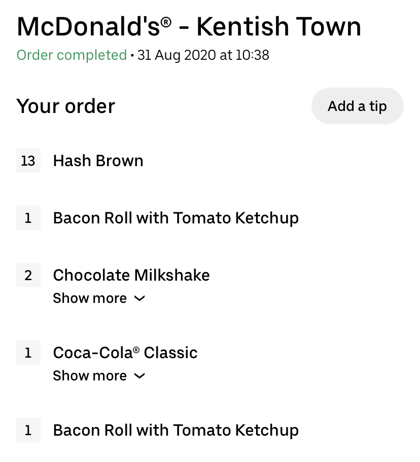McDonalds Receipt