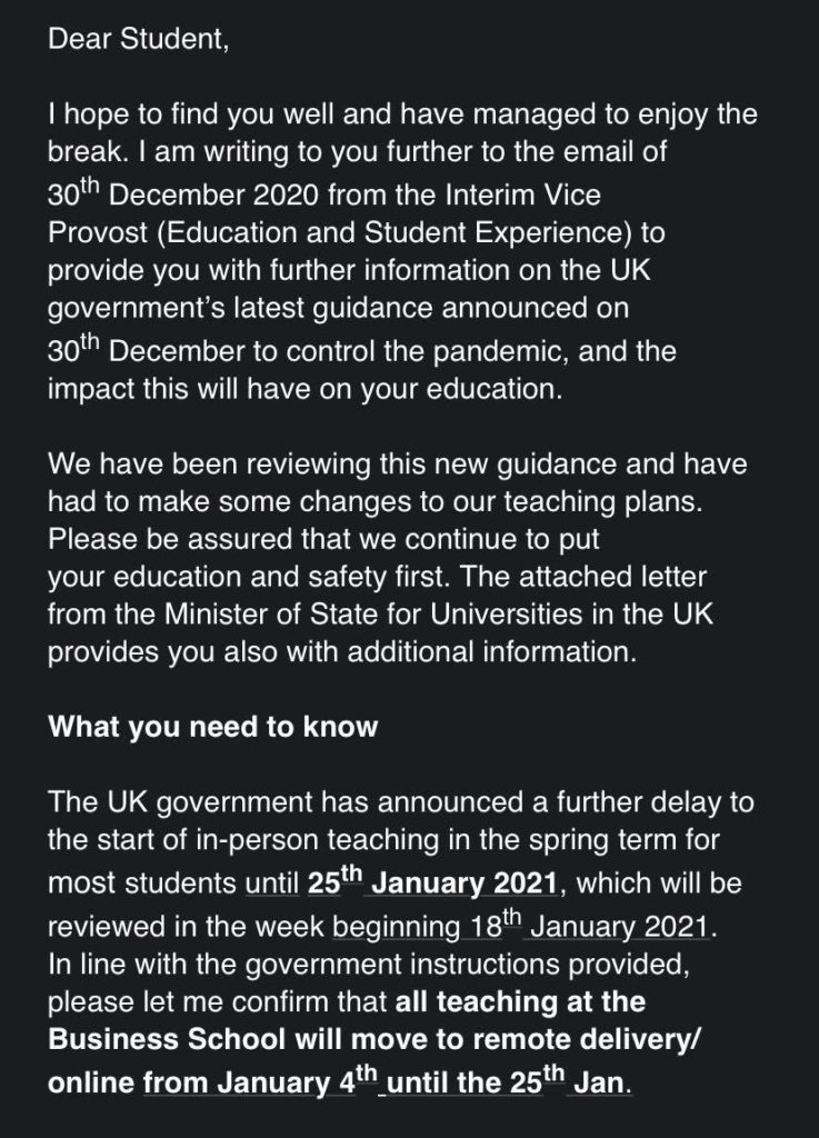 Email sent to Imperial Business College Students