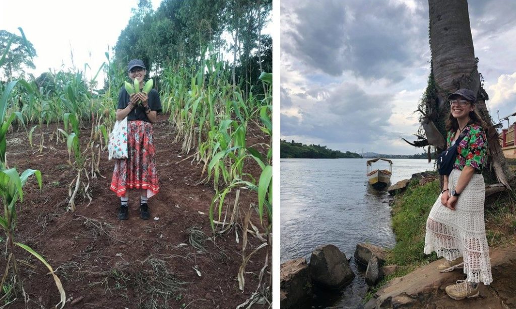 Two photos of Elena in Uganda