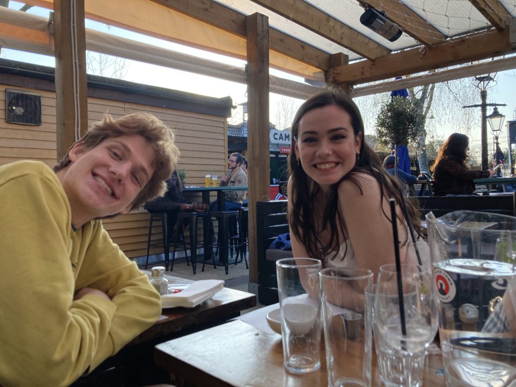 pub, work, beer garden, friends