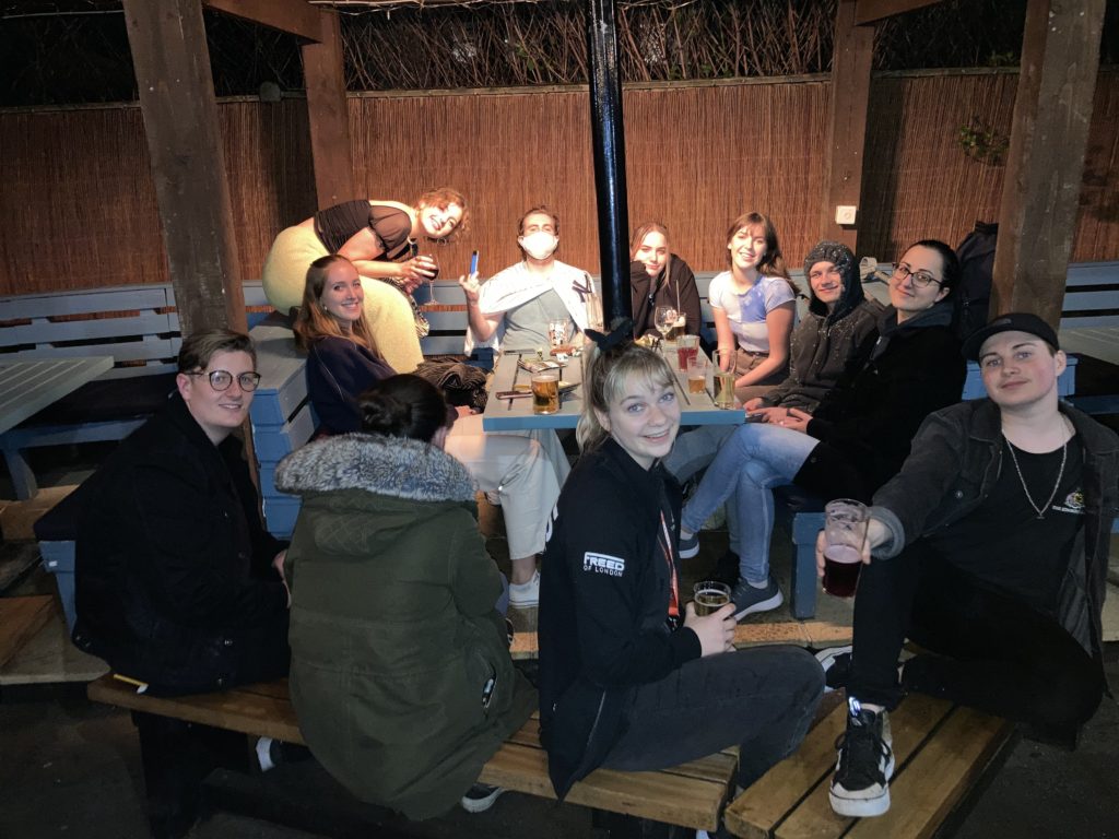 work, pub garden, workers