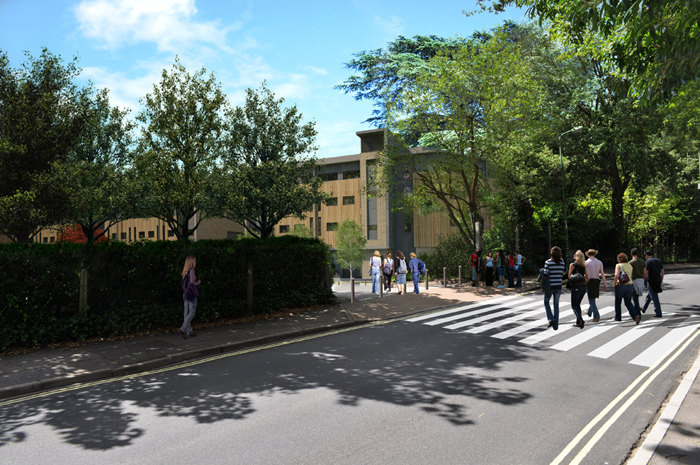 An artists' impression of the Chamberlain Halls (from Glen Eyre Road)