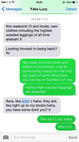 Jessica Dowdall received this message from "fake Lucy".
