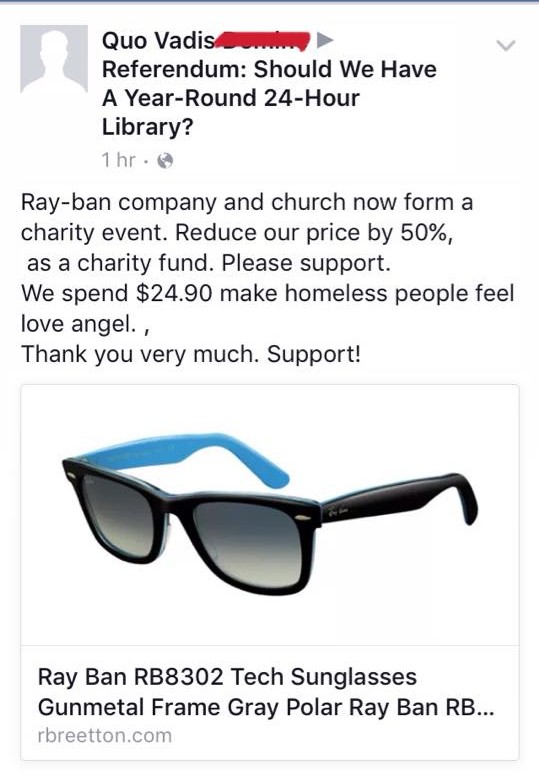 There's a time and a place to flog shades, it's usually on the strip in Magaluf instead of a SUSU Facebook group