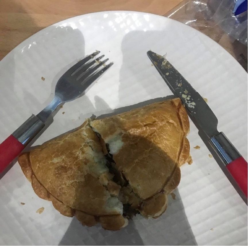 Image may contain: Bread, Food, Cutlery, Fork, Weaponry, Knife, Weapon, Blade