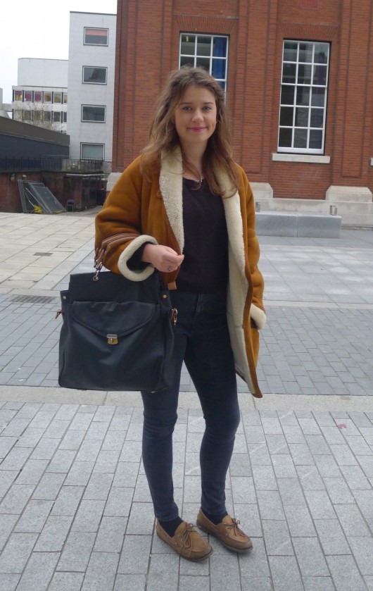 Hannah, 3rd year History student. oHannah’s style is influenced by a combination of the weather and whatever is lying on her bedroom floor.