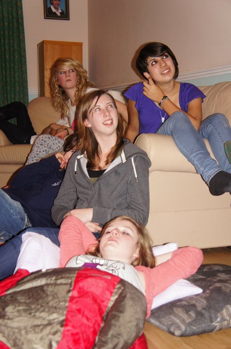 This is what an actual sleepover looks like. Look, we're all wearing clothes!