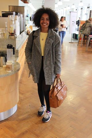 Lucia is in her 4th year of studying English Lit and Spanish. She's wearing some colourful Nike Air Max 90's