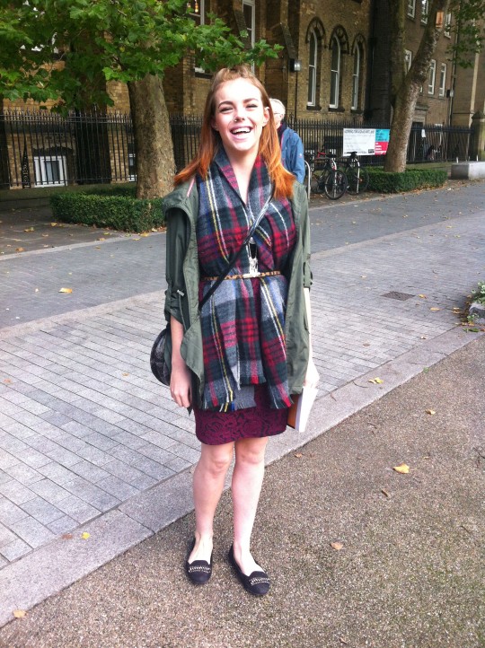 Holly, Second Year, Philosophy. Holly braves the bare legs by layering on top; we love how the belt ties everything together.