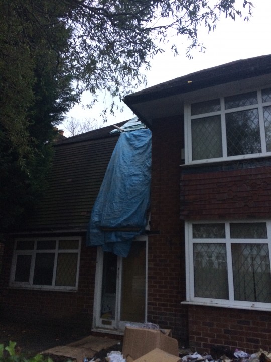 The front of the house where the fire tore through