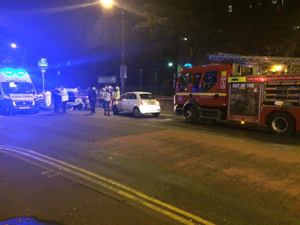 Fire engines are on the scene
