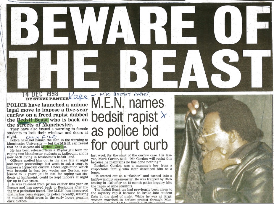 Cuttings from the case of Michael Gordon aka the Bedsit Beast