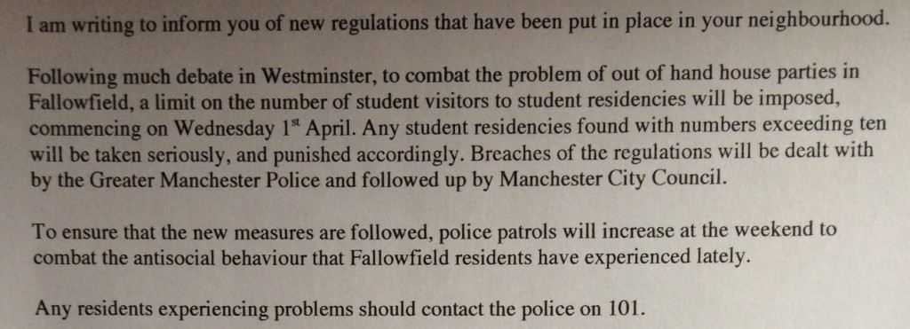 The letter sent to residents