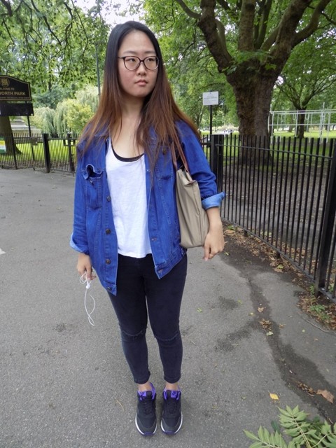 Sue wears the classic denim jacket paired simply with a pair of jeans and trainers, she describes her style as 'casual and laid-back'.