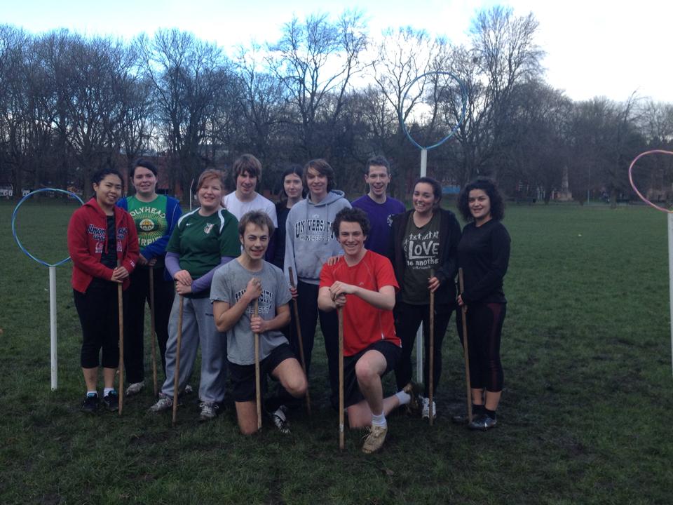 Some members of the Quidditch society - sadly these brooms aren't Firebolts.
