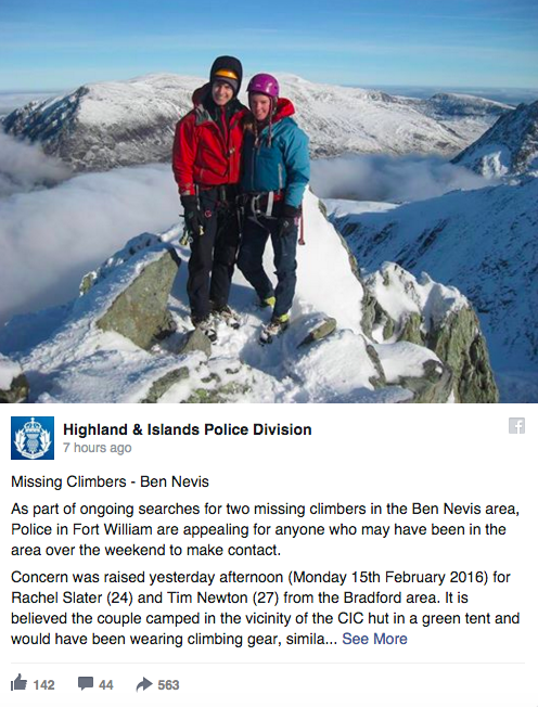 A photograph of the couple was posted by the Highland & Islands Police Division