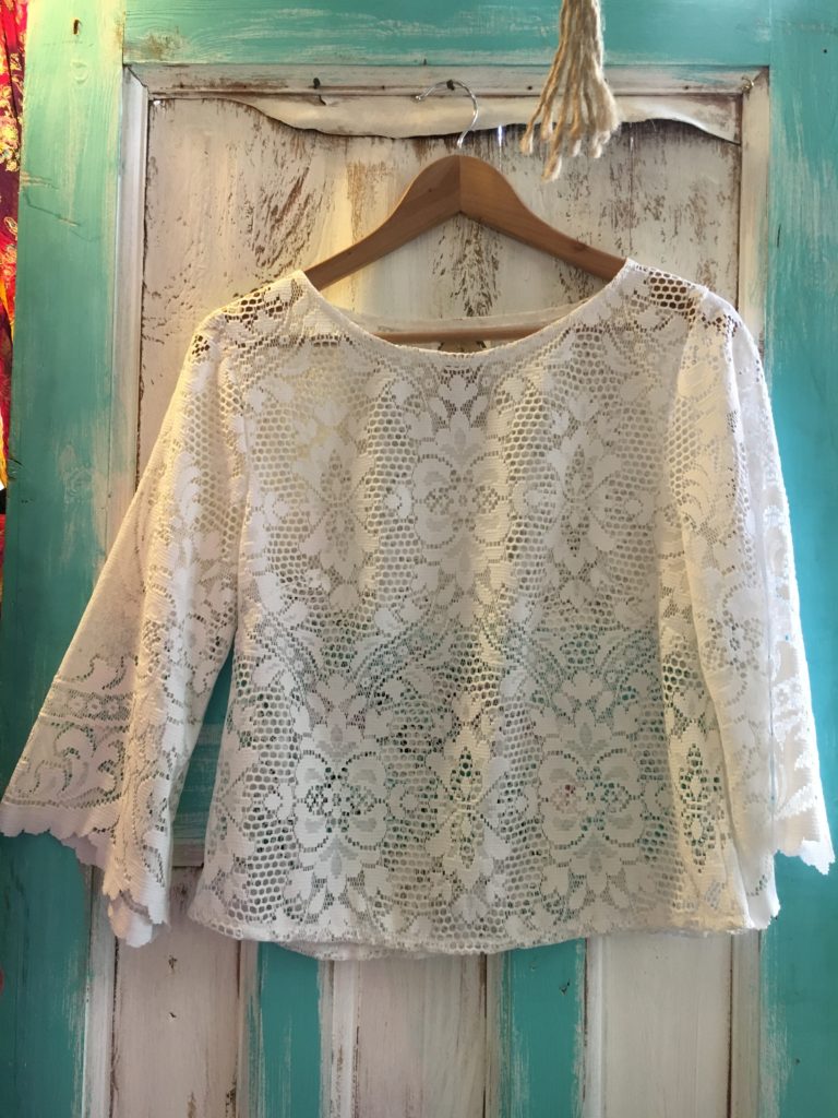White Lace handmade top made from old curtains - £28