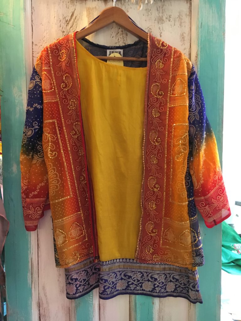 Purple and orange jacket with yellow top all made from sari's - £38 and £20
