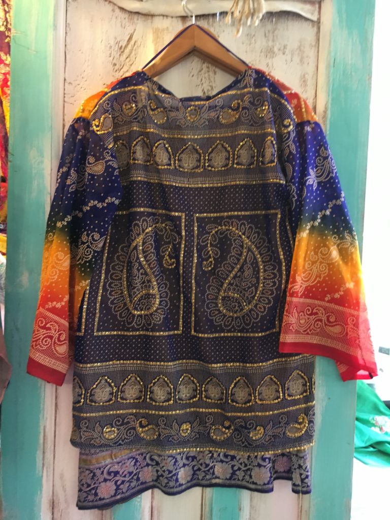Purple and orange jacket with yellow top all made from sari's - £38 and £20